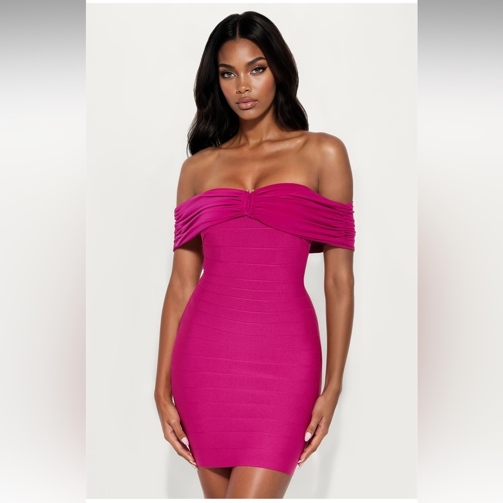 Selene Off Shoulder Bandage Mini Dress - Magenta / Fashion Nova